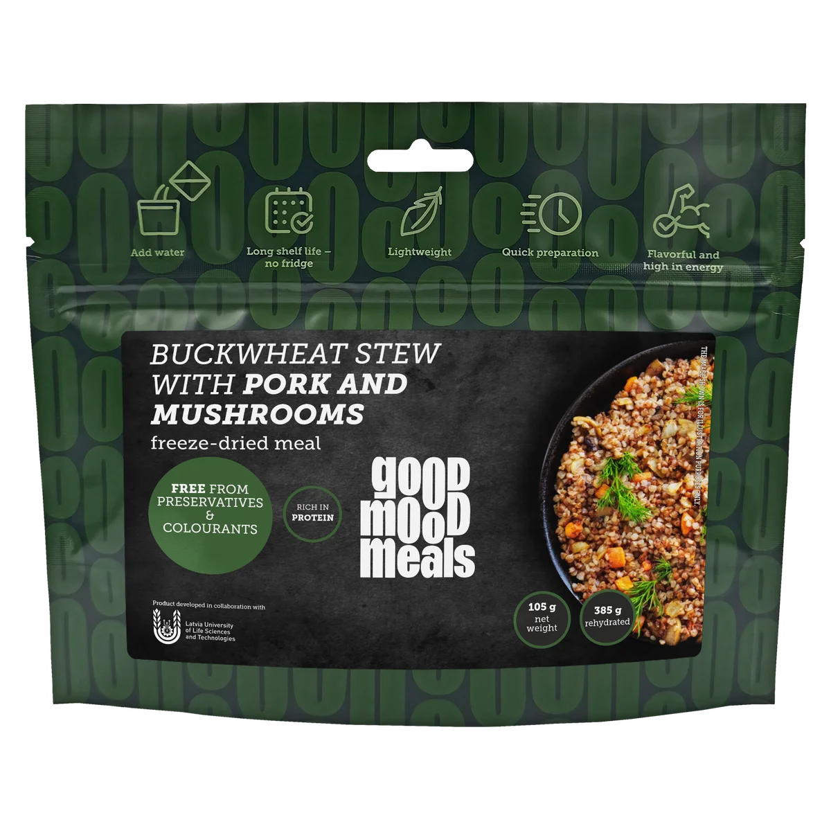 Freeze-dried food Good Mood Meals Buckwheat stew with pork and mushrooms