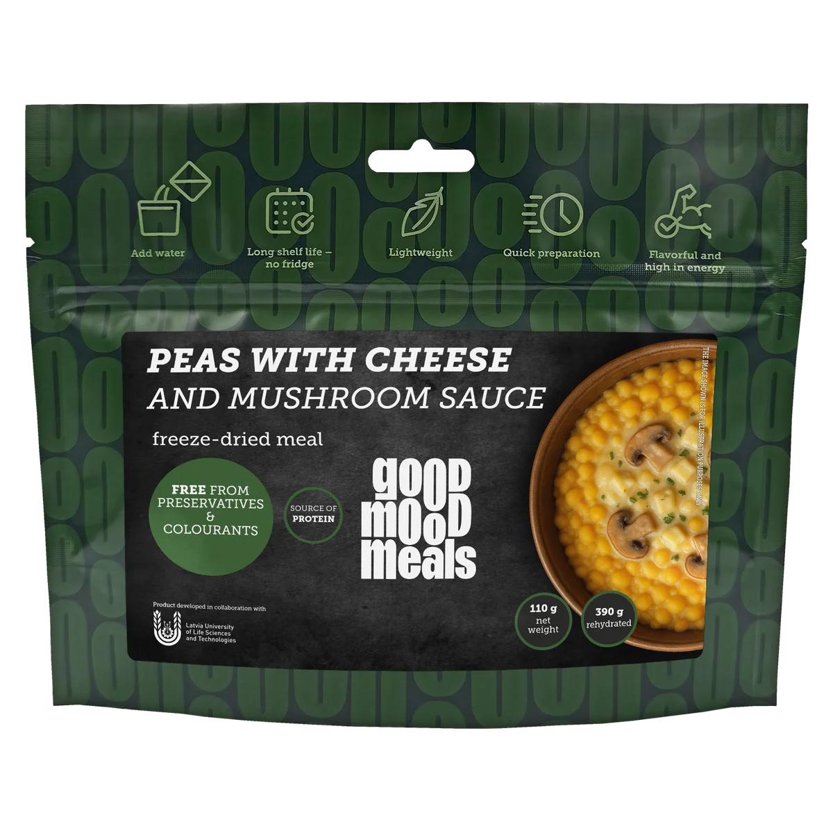 Freeze-dried food Good Mood Meals Peas with cheese and mushroom sauce