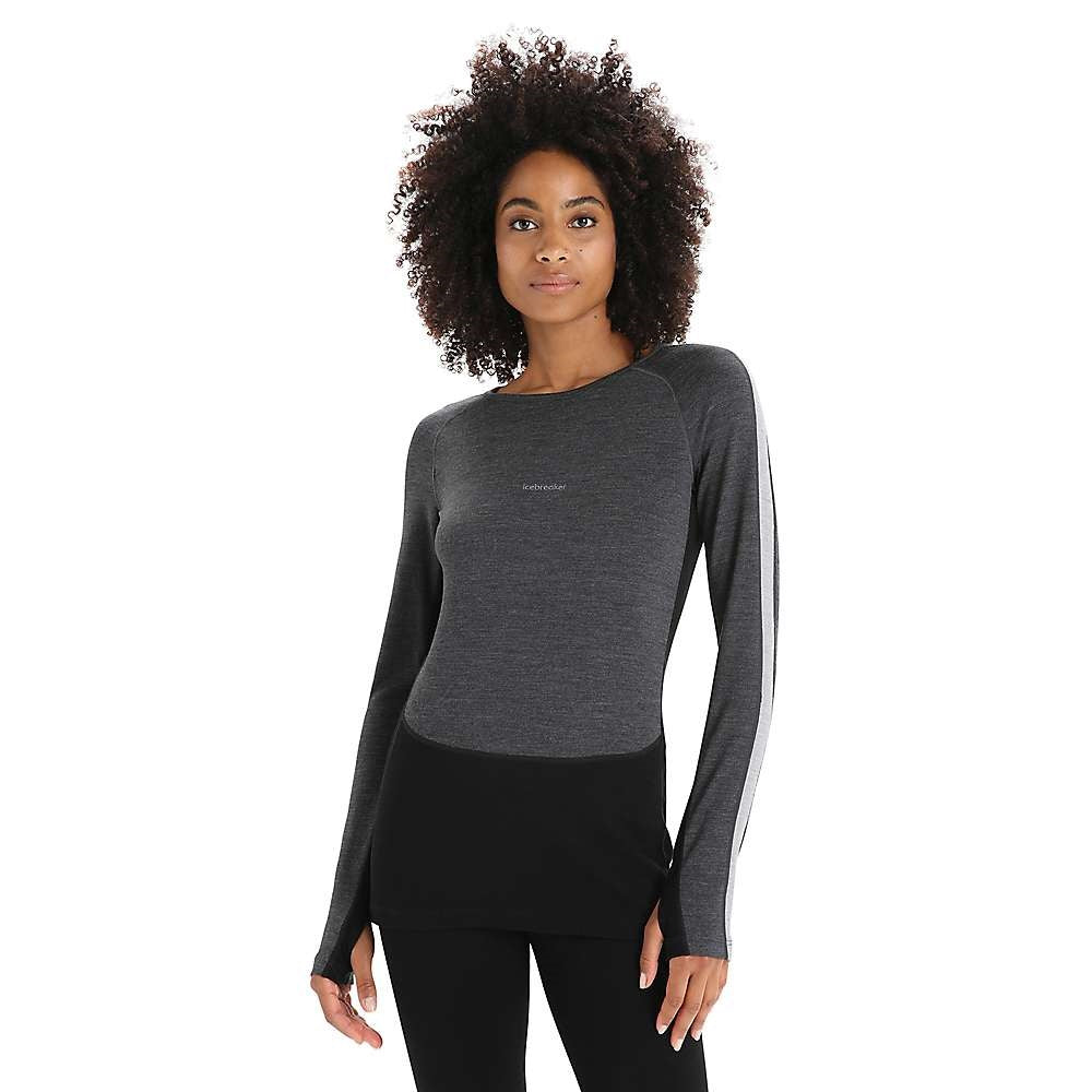 Termo krekls Icebreaker ZoneKnit 260 LS Crewe merino sieviešu Jet heather black