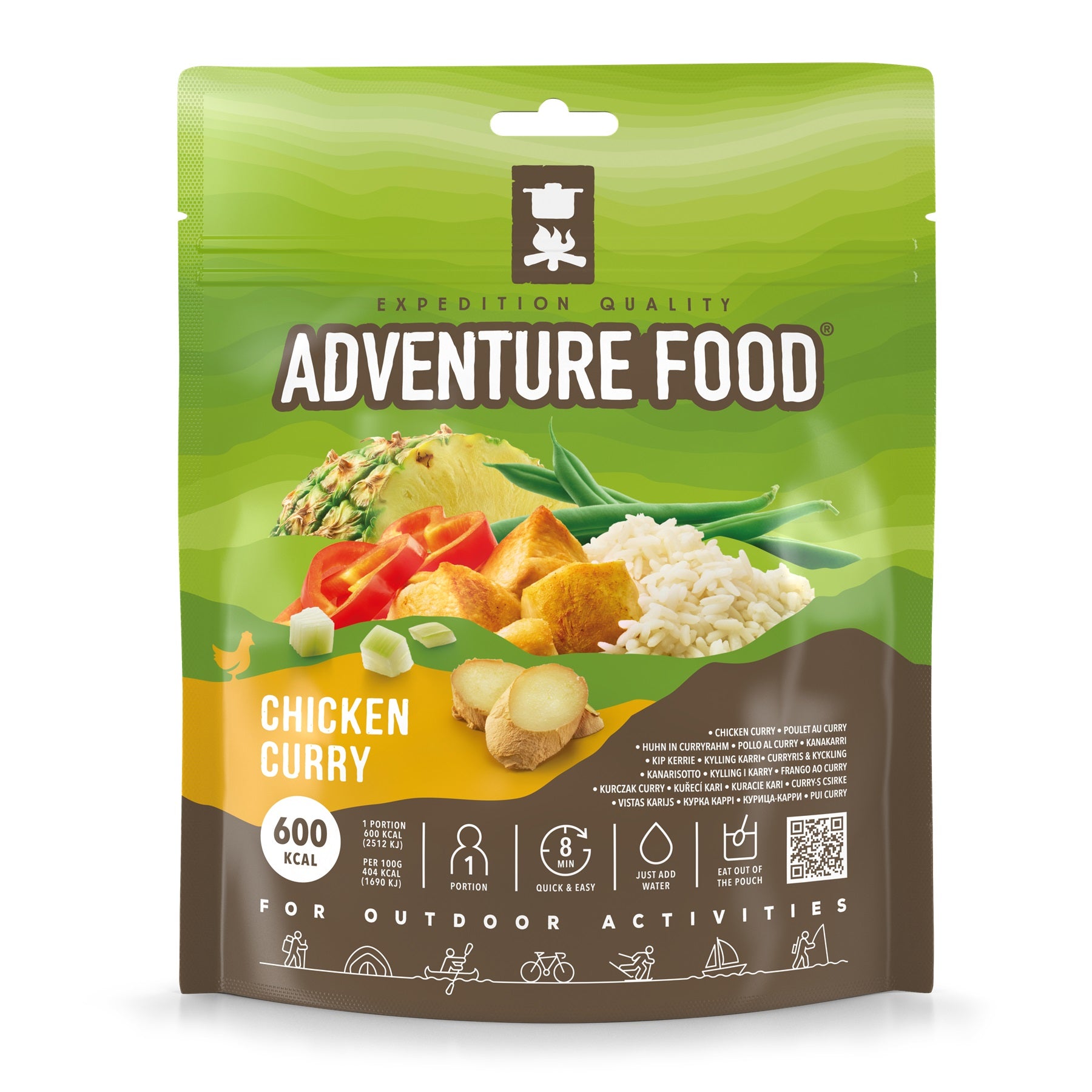 Adventure Food Chicken Curry tūristu pārtika vista ar rīsiem un karija mērci